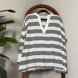 Mersea ONE SIZE White Navy Blue Stripe Amelia Cuff Tee Shirt